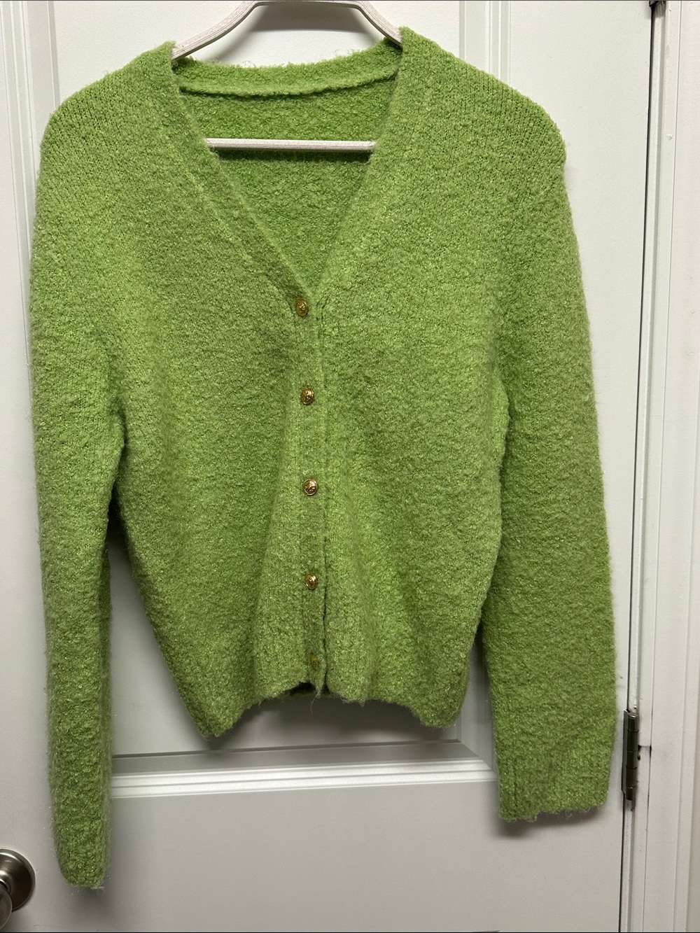 Soft Bouclé V-Neck Button Cardigan - Green
